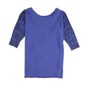Nothing Sacred Womens Two Tone Basic T-Shirt, Blue, NWT